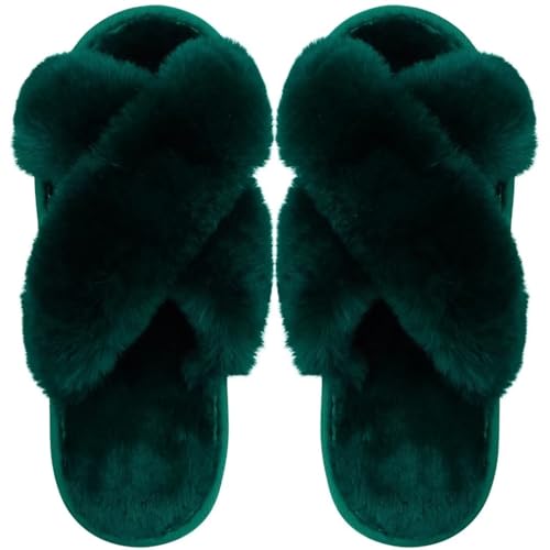 DOIOWN Women's Cute Fuzzy Slippers Soft Memory Foam Open Toe Home Shoes