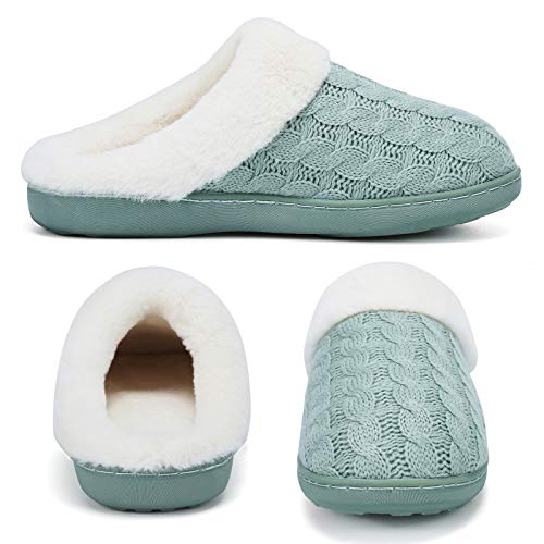 WateLves Women's Memory Foam Slippers with Knitted Fur Collar Anti-Skid Sole
