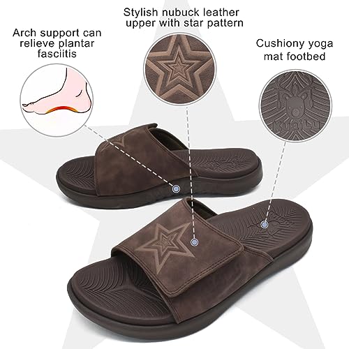 KuaiLu Mens Soft Cushion Arch Support Sport Slides for Plantar Fasciitis Summer Slippers